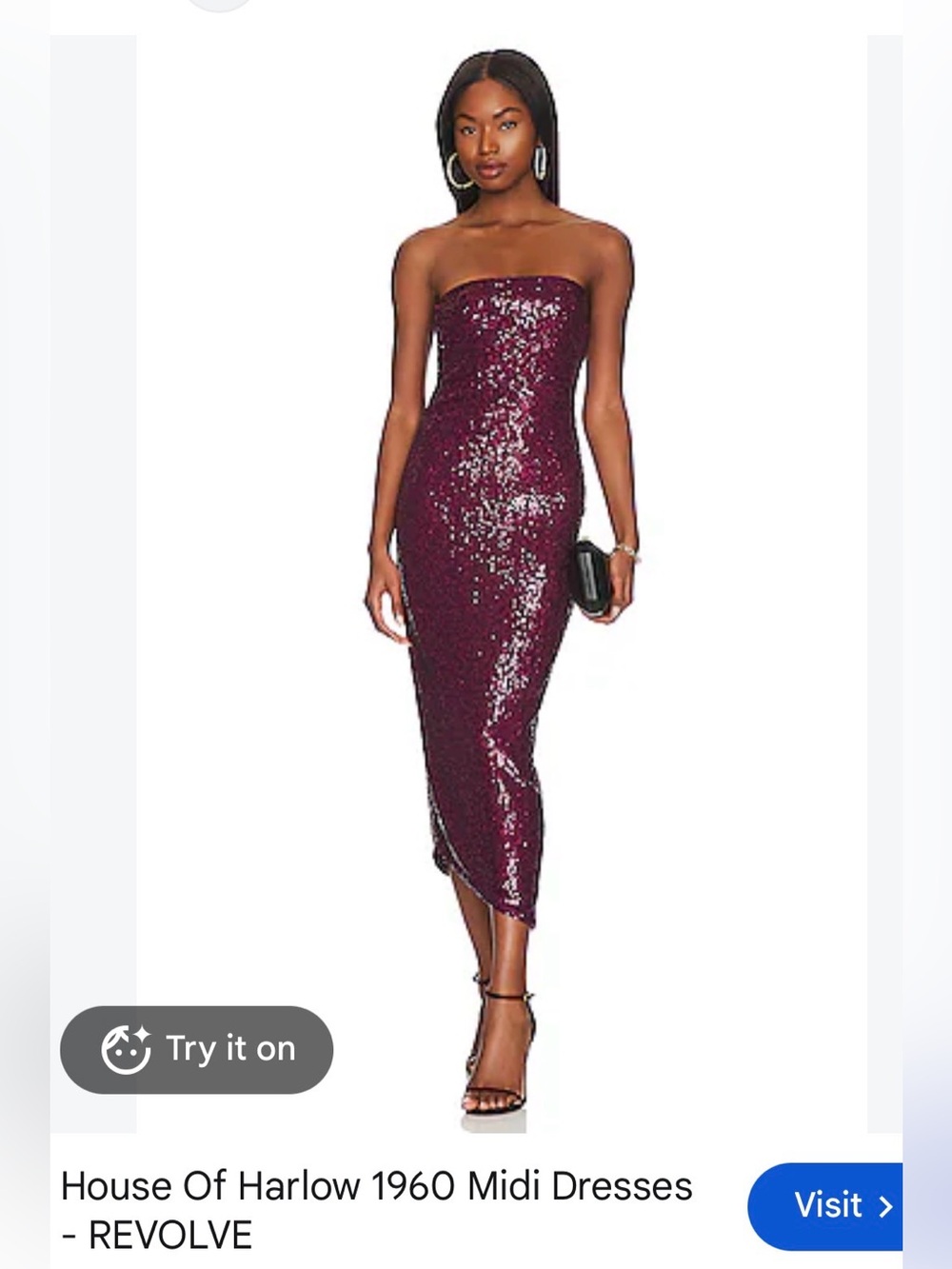 House of Harlow 1960 Strapless Sequin Midi Dress in berry with slit nwt 178.00 m